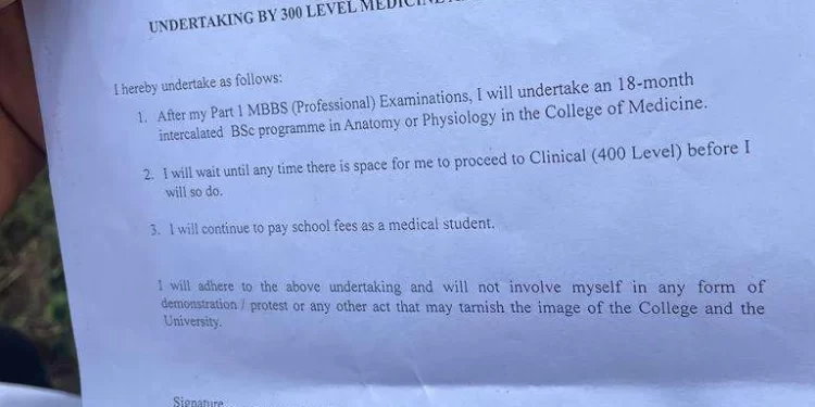 Varsity asked medical students to sign undertaking to wait for available space to continue their course